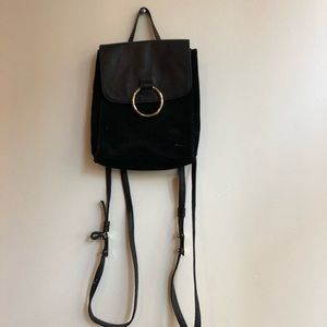 Genuine leather and suede mini backpack with ring